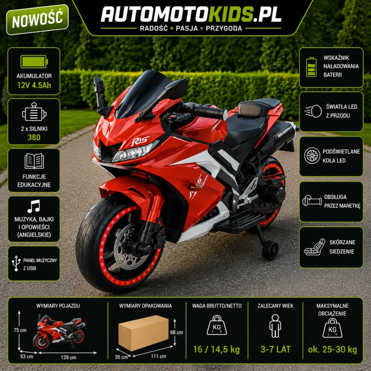motor dla dzieci na akumulator czerwony