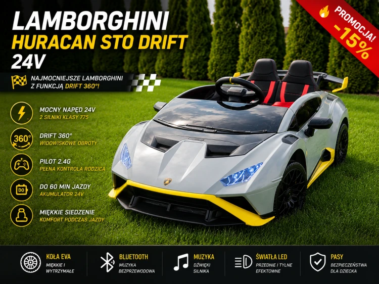 Auto dla Dzieci Lamborghini Huracan STO Drift 24V | Pilot | EVA | Bluetooth
