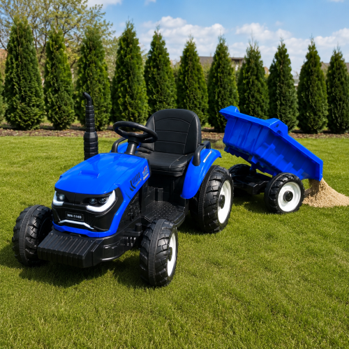 Traktor elektryczny dla dzieci BLUE 10 z przyczepą i automatycznym wywrotem