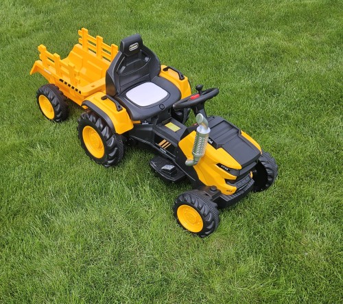 Traktor Elektryczny  12V z Przyczepą – Bluetooth, MP3, Skórzane Siedzenie