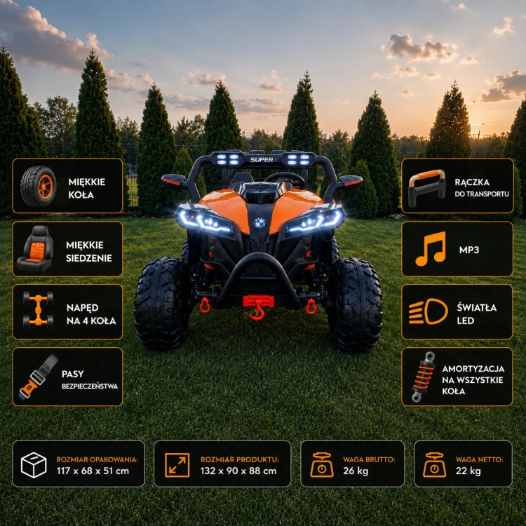 Buggy 4x4 XXL dla Dzieci 12V | Pilot | EVA | LED | USB | Bluetooth