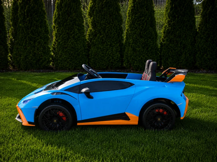 Lamborghini Huracan STO Drift 24V dla Dzieci – 2x775W, Drift 360°, Pilot 2.4G, Bluetooth, Koła EVA, Niebieski